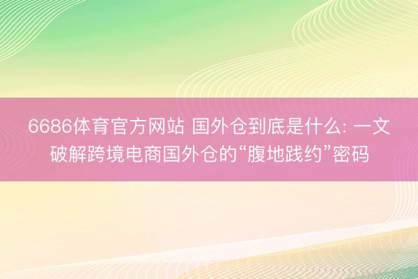 6686体育官方网站 国外仓到底是什么: 一文破解跨境电商国外仓的“腹地践约”密码