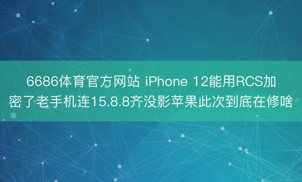 6686体育官方网站 iPhone 12能用RCS加密了老手机连15.8.8齐没影苹果此次到底在修啥