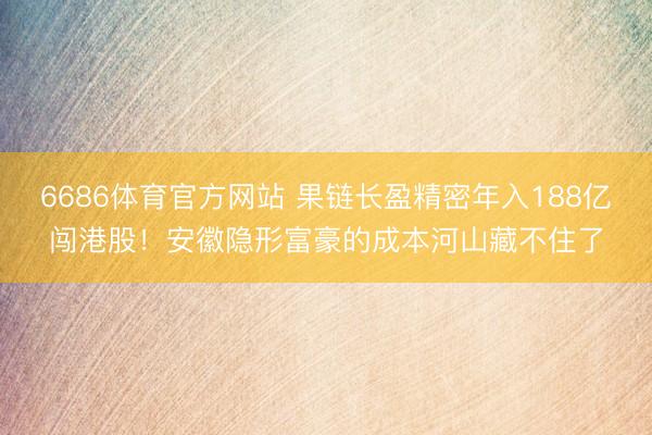 6686体育官方网站 果链长盈精密年入188亿闯港股！安徽隐形富豪的成本河山藏不住了